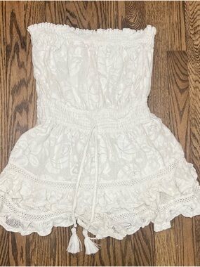 Surf Gypsy White Ruffle Tiered Textured Cotton Summer Dress Cover-up Beach Boho